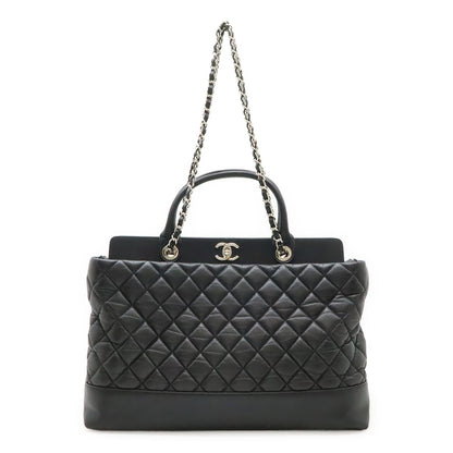 Chanel Quilted CC Logo Portobello Tote 2-Way Shoulder Bag Chain Leather Black