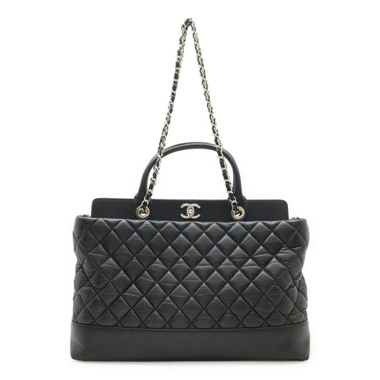 Chanel Quilted CC Logo Portobello Tote 2-Way Shoulder Bag Chain Leather Black