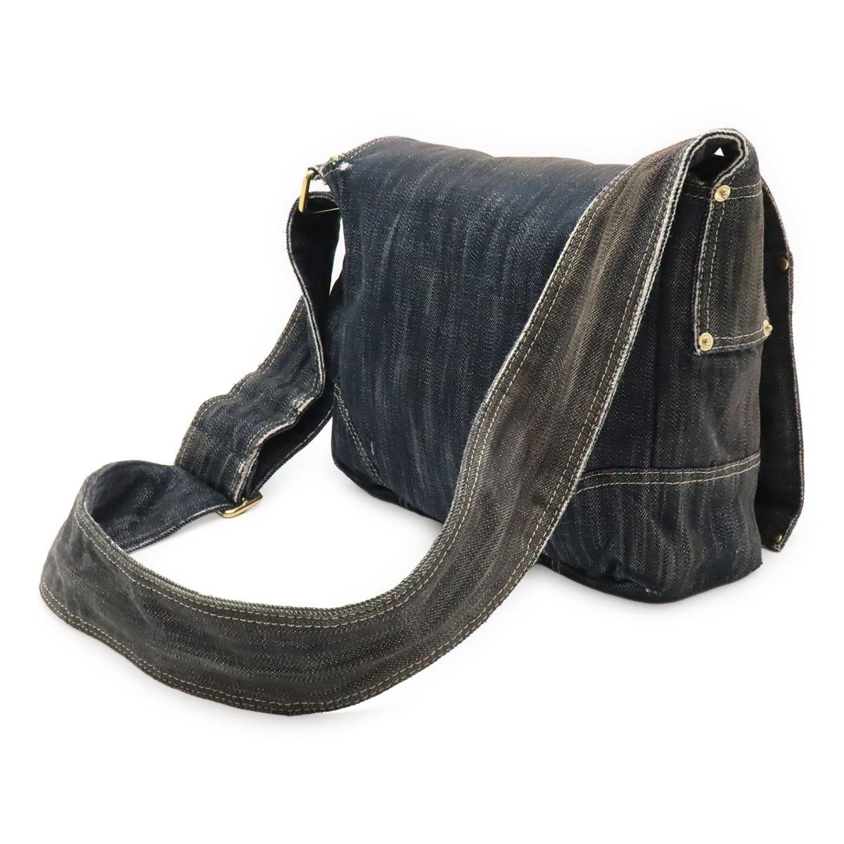 Chanel Spark Ring Denim CC Logo Shoulder Bag Indigo Blue Gold — view 2