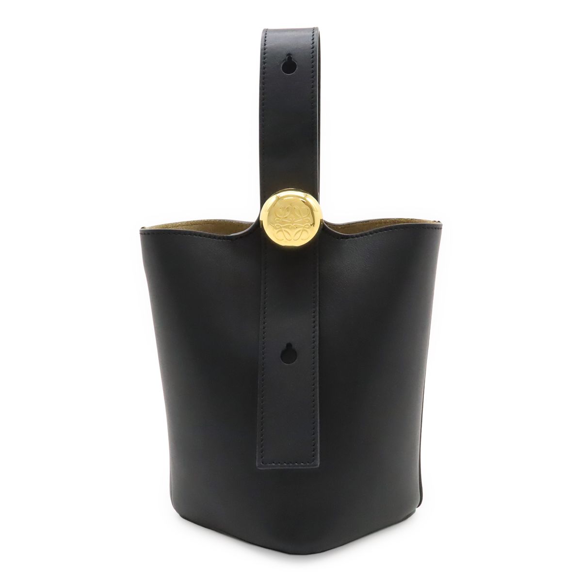 Loewe Pebble Bucket Bag Mini Slim Scarf Leather Black Gold