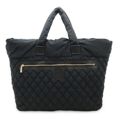Chanel Coco Cocoon Tote TGM Large Shoulder Bag CC Logo Nylon Leather Black