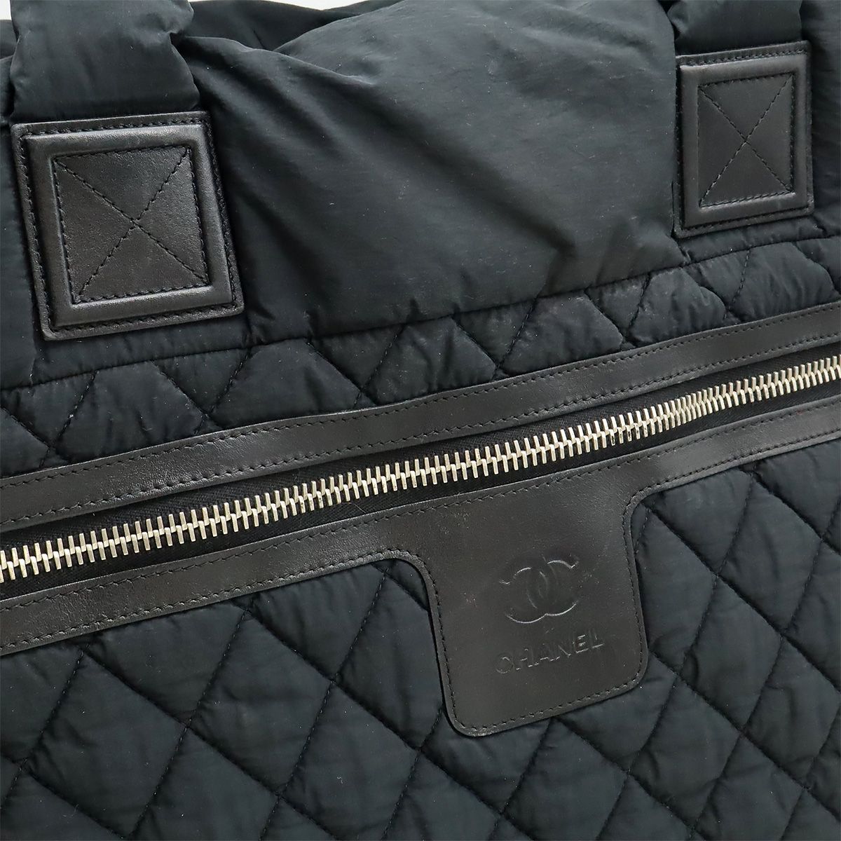 Chanel Coco Cocoon Tote TGM Large Shoulder Bag CC Logo Nylon Leather Black — view 9