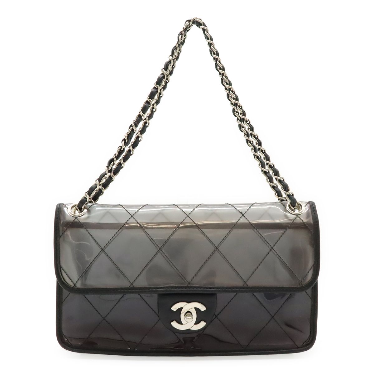 Chanel Quilted CC Logo Chain Shoulder Bag 2-Way Vinyl Gradient Clear Black