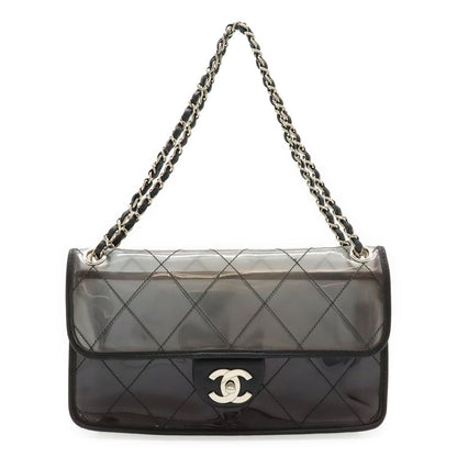 Chanel Quilted CC Logo Chain Shoulder Bag 2-Way Vinyl Gradient Clear Black