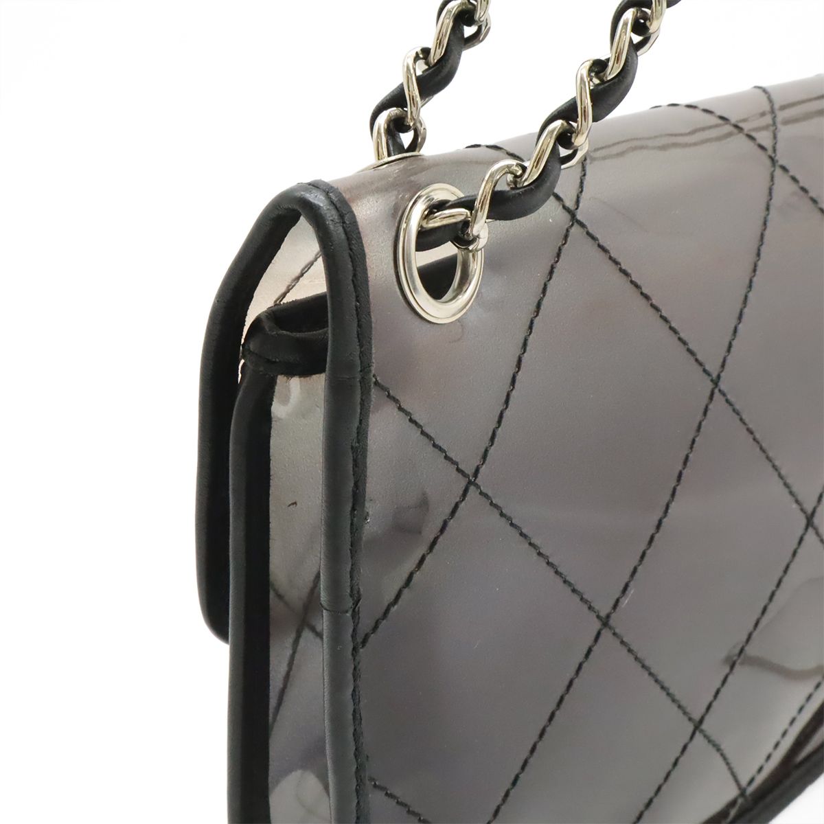 Chanel Quilted CC Logo Chain Shoulder Bag 2-Way Vinyl Gradient Clear Black — view 4