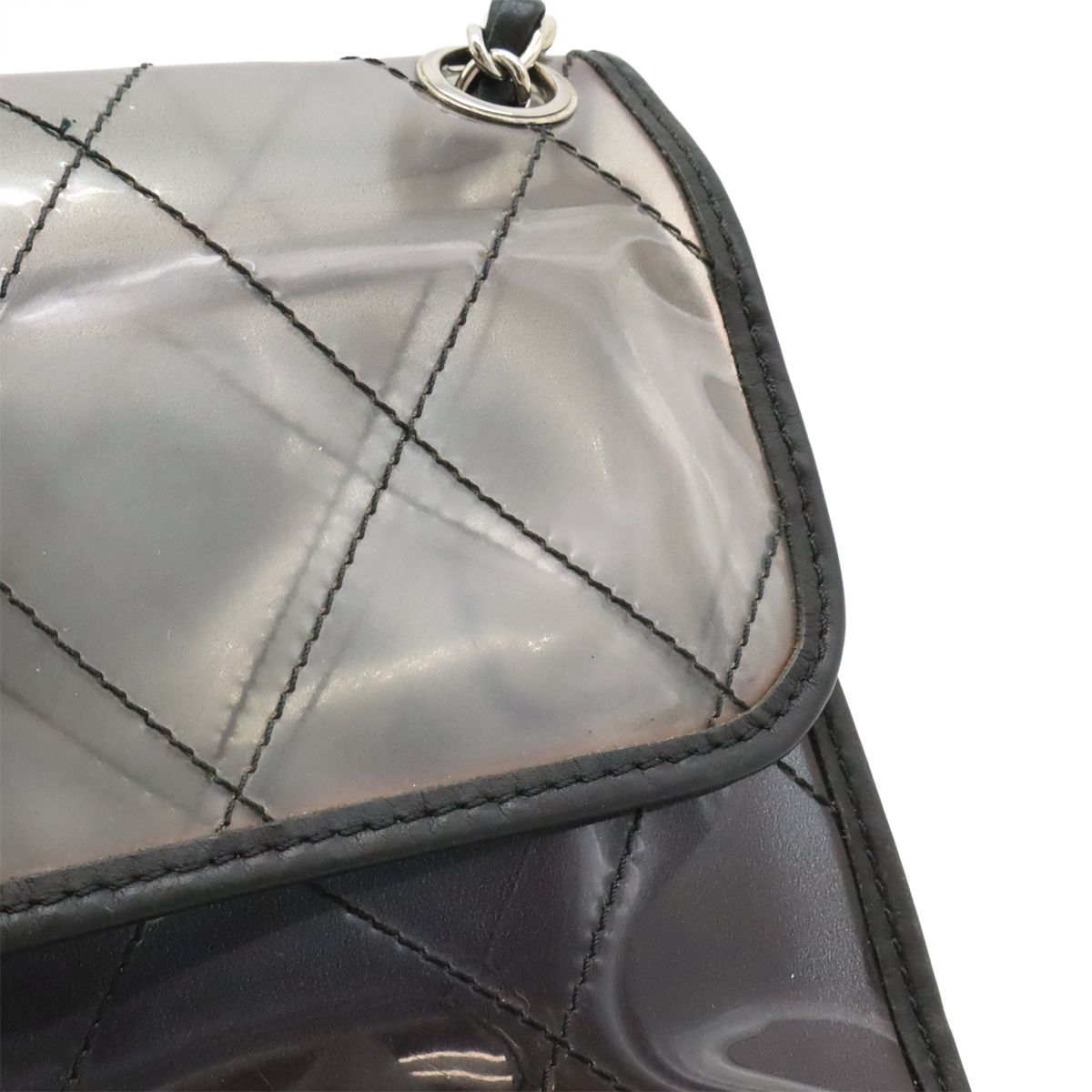 Chanel Quilted CC Logo Chain Shoulder Bag 2-Way Vinyl Gradient Clear Black — view 8