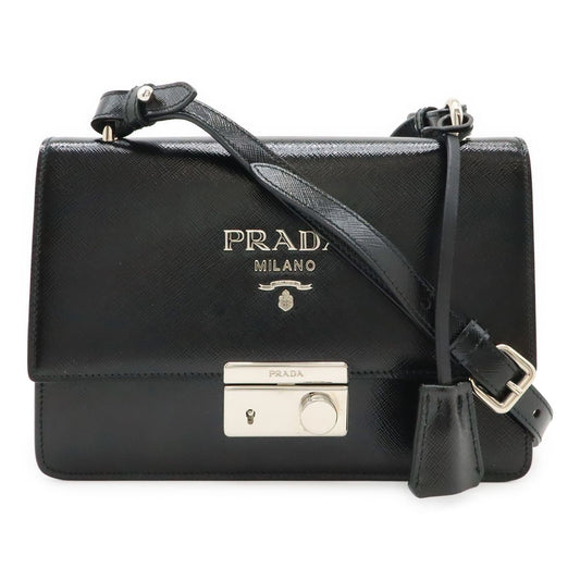 Prada Shoulder Bag Pochette Crossbody 2-Way Clutch Enamel Patent Leather Nero