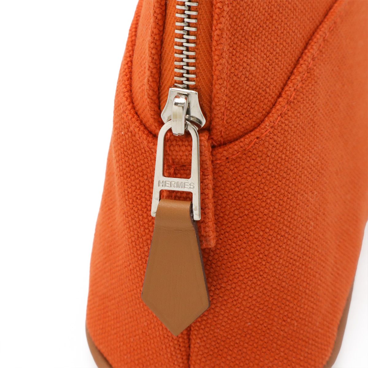 Hermes Bolide Pouch 16 Mini Cosmetic Makeup Case Cotton Canvas Orange Natural — view 4