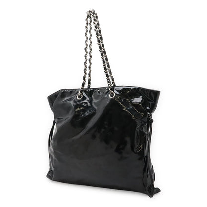 Chanel CC Logo Bonbon Tote Chain Shoulder Bag Drawstring Enamel Leather Black — view 2