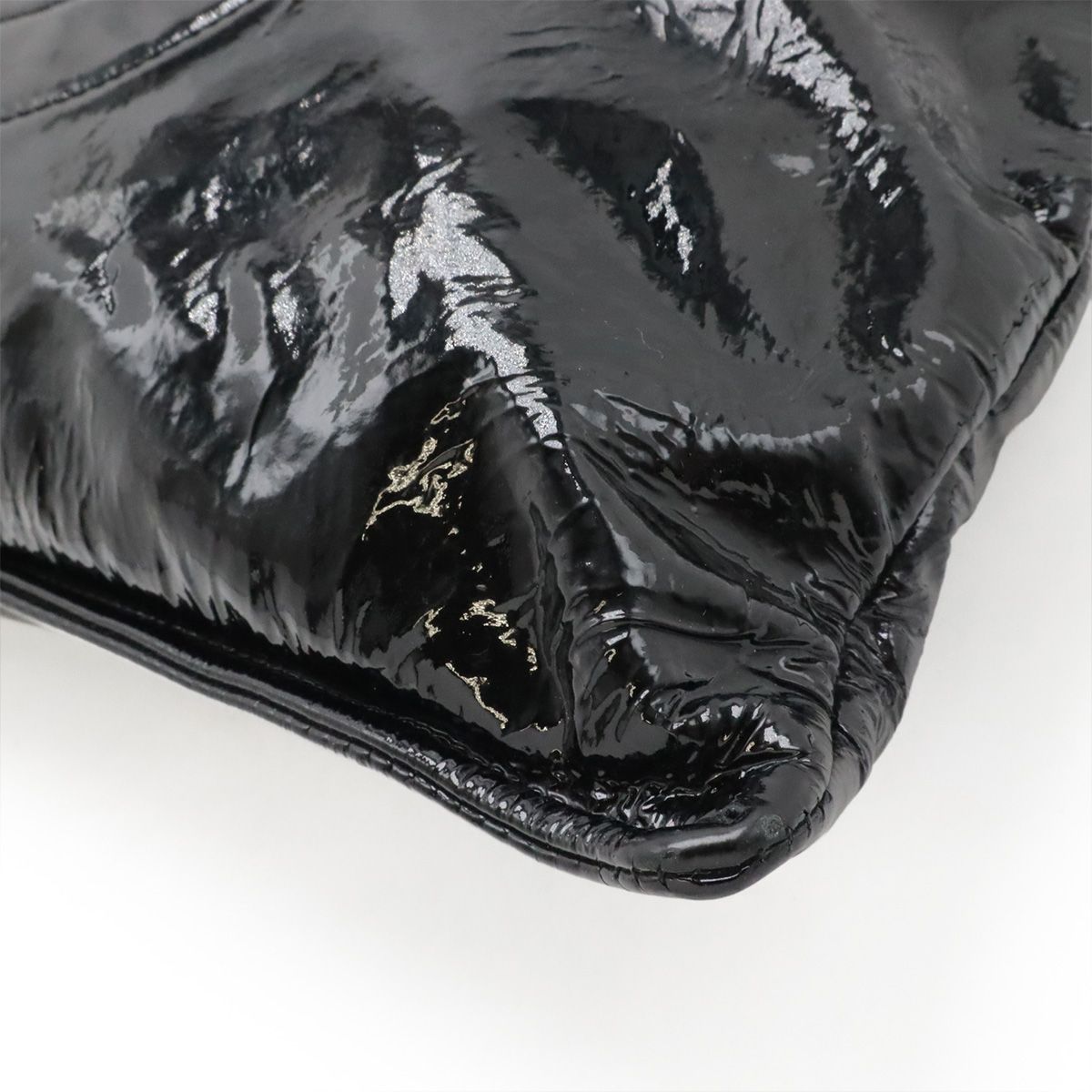 Chanel CC Logo Bonbon Tote Chain Shoulder Bag Drawstring Enamel Leather Black — view 3
