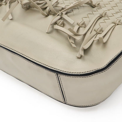 Bottega Veneta Intrecciato Brio Shoulder Bag Knot Fringe Leather Light Gray Ju — view 3