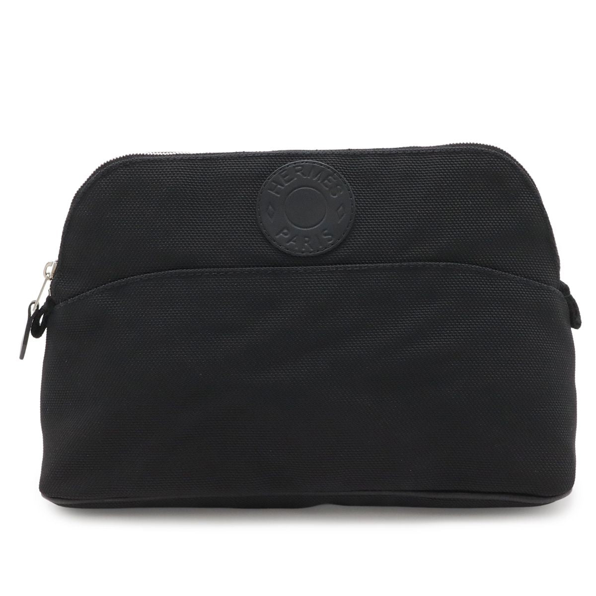 Hermes Bolide Pouch Series Makeup Cosmetic Multi Case Nylon Canvas Black Silver