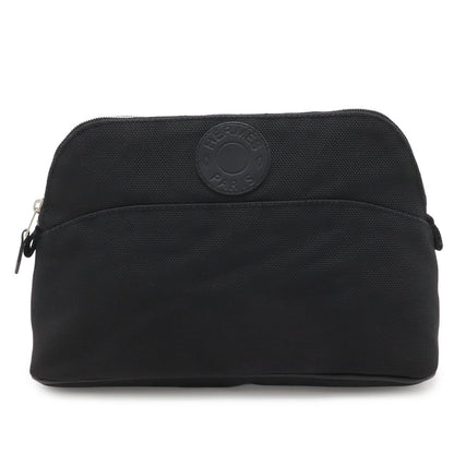 Hermes Bolide Pouch Series Makeup Cosmetic Multi Case Nylon Canvas Black Silver
