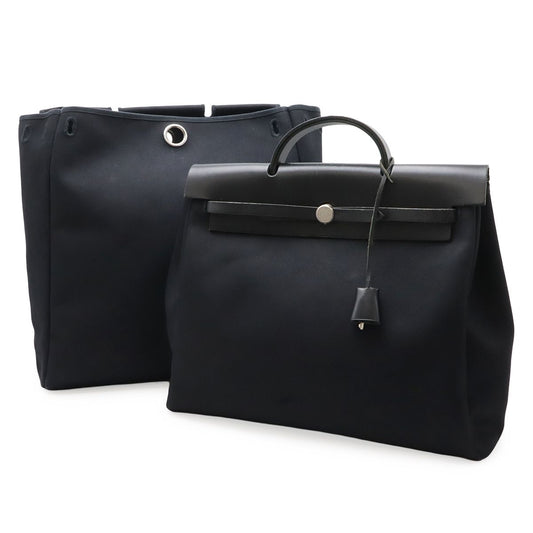 Hermes Herbag MM Handbag Toile Officier Canvas Black