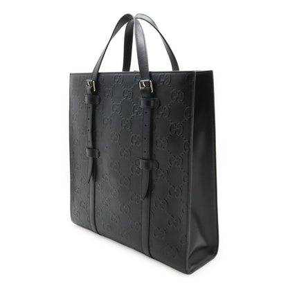 Gucci GG Embossed Tote Vertical Leather Black Silver — view 2