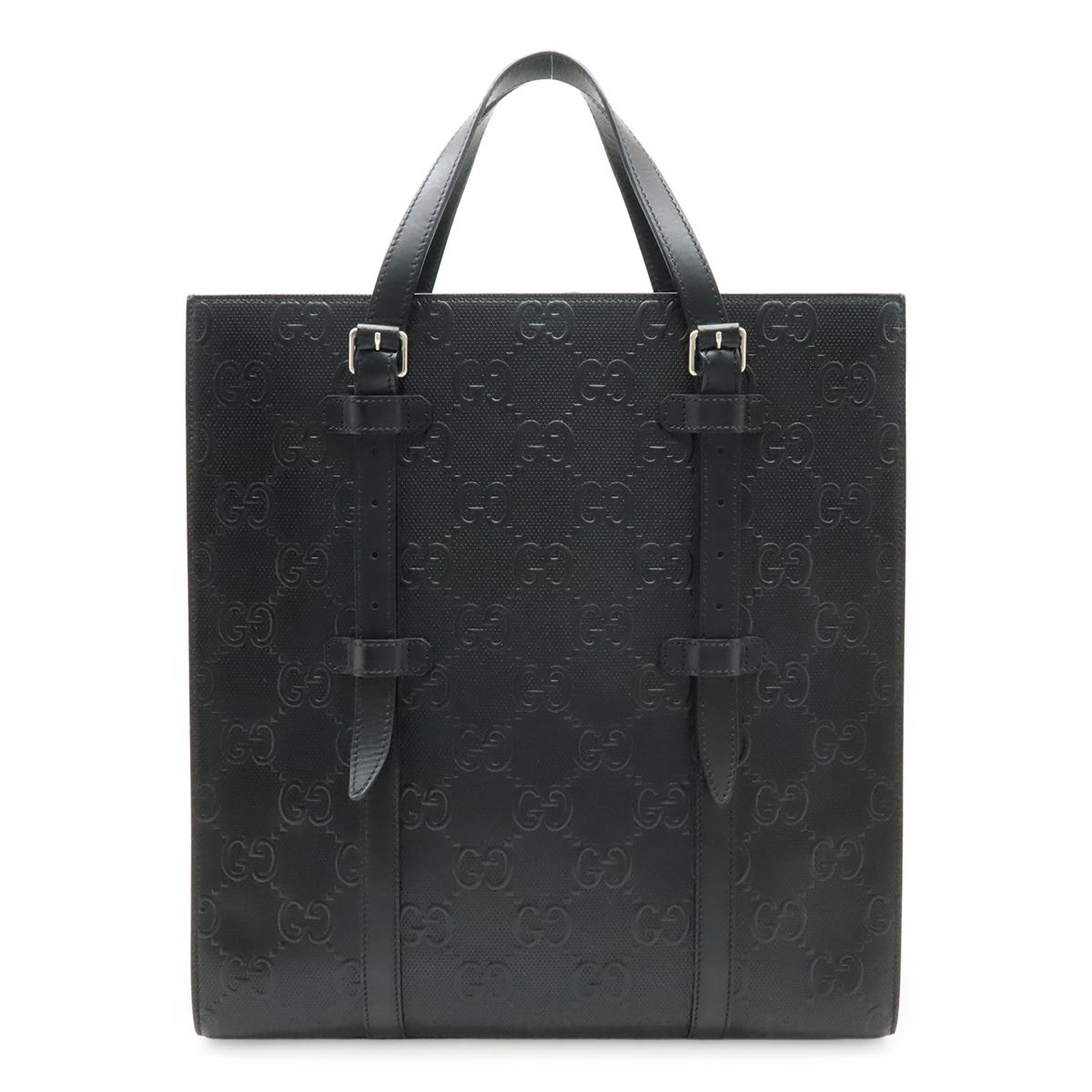 Gucci GG Embossed Tote Vertical Leather Black Silver