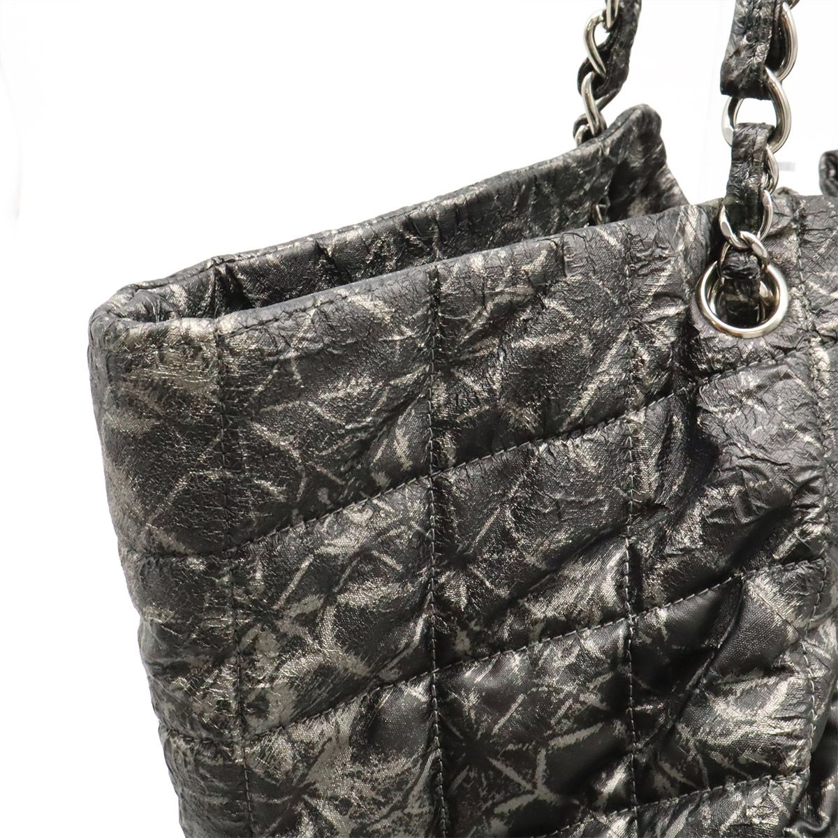 Chanel Melrose Cabas CC Logo Chain Shoulder Bag Tote Nylon Gray Silver — view 6