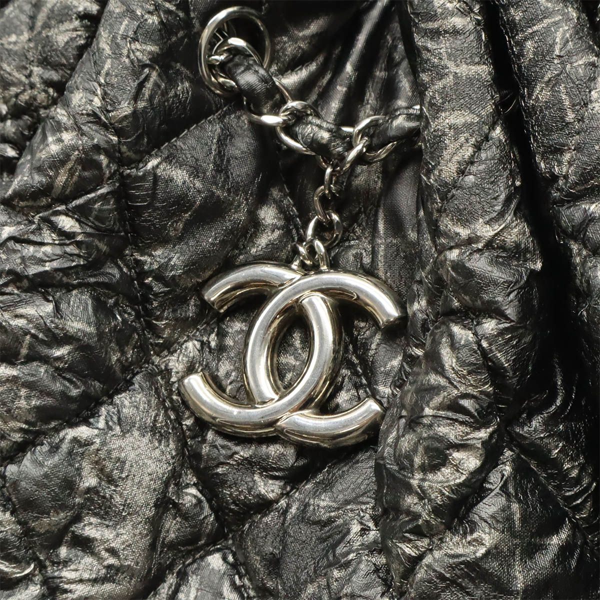 Chanel Melrose Cabas CC Logo Chain Shoulder Bag Tote Nylon Gray Silver — view 8