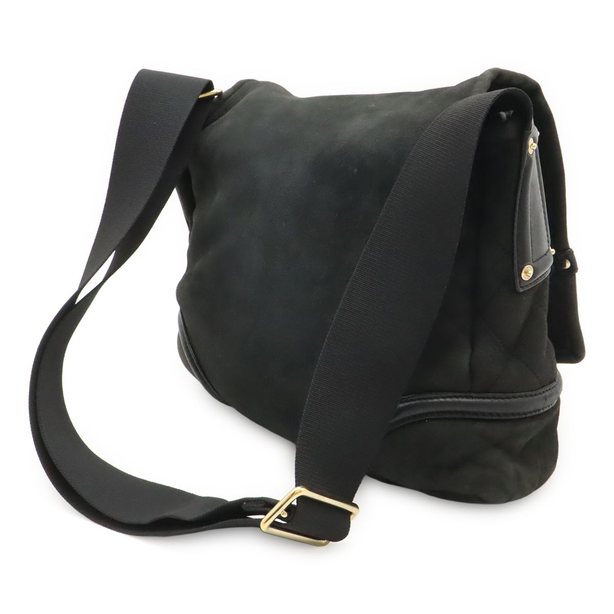 Chanel CC Logo Shoulder Bag Crossbody Shearling Leather Boa Black Gold — view 2
