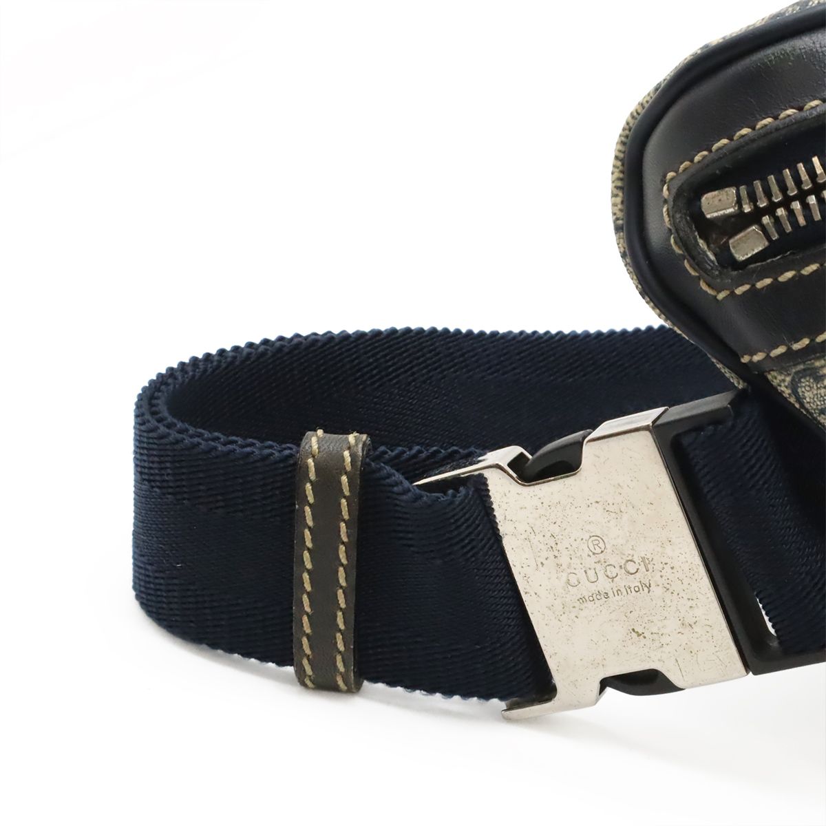 Gucci GG Supreme Belt Bag Waist Pouch Hip Leather Navy Beige — view 5