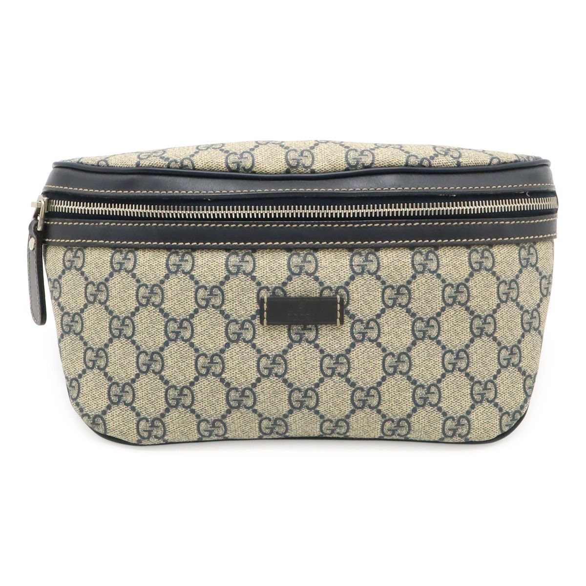 Gucci GG Supreme Belt Bag Waist Pouch Hip Leather Navy Beige