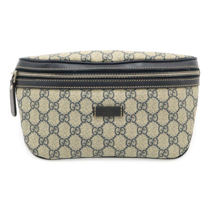 Gucci GG Supreme Belt Bag Waist Pouch Hip Leather Navy Beige