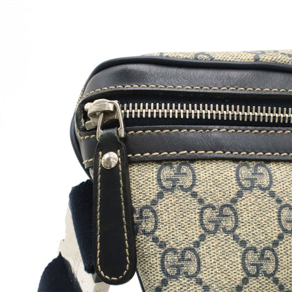 Gucci GG Supreme Belt Bag Waist Pouch Hip Leather Navy Beige — view 6