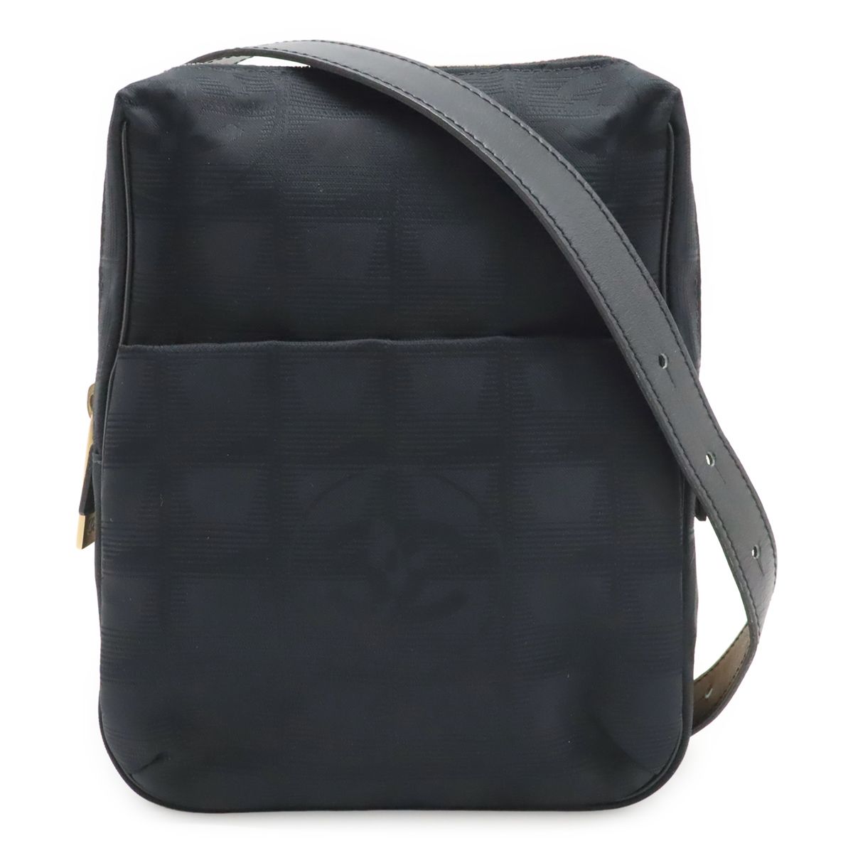 Chanel New Travel Line Shoulder Bag Pochette Nylon Jacquard Black Gold