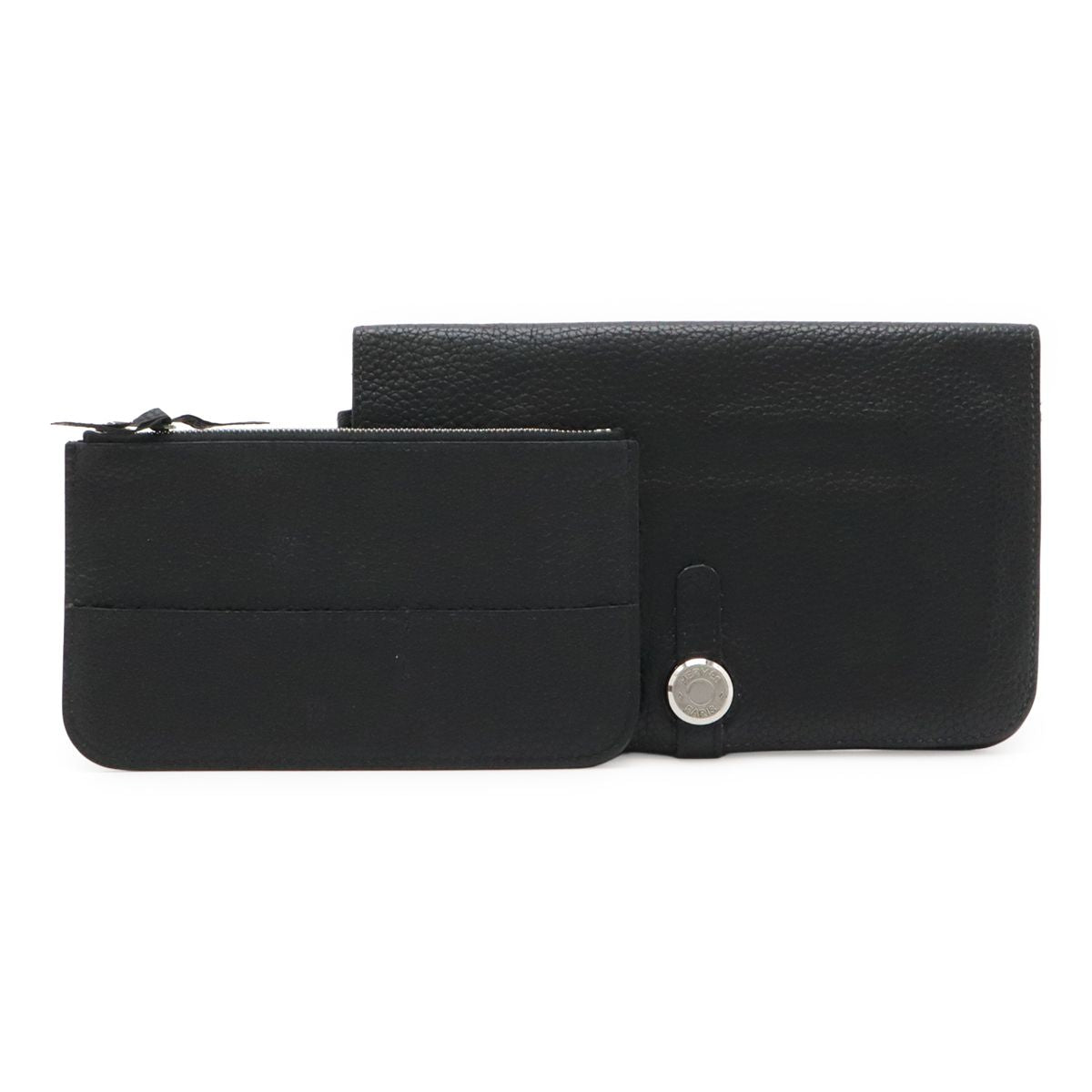 Hermes Dogon Duo GM Bifold Wallet Togo Leather Black Silver with Coin Case