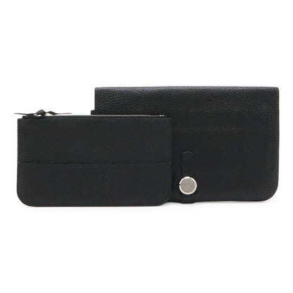 Hermes Dogon Duo GM Bifold Wallet Togo Leather Black Silver with Coin Case
