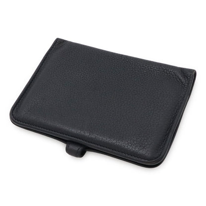 Hermes Dogon Compact Coin Purse Card Case Taurillon Clemence Black Navy Silver — view 2