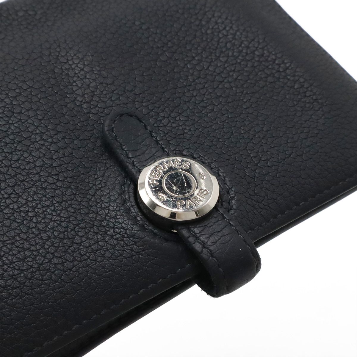Hermes Dogon Compact Coin Purse Card Case Taurillon Clemence Black Navy Silver — view 4
