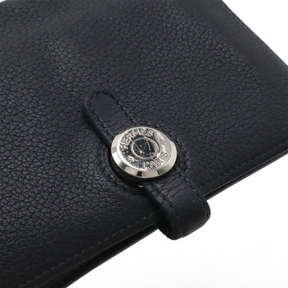 Hermes Dogon Compact Coin Purse Card Case Taurillon Clemence Black Navy Silver — view 4