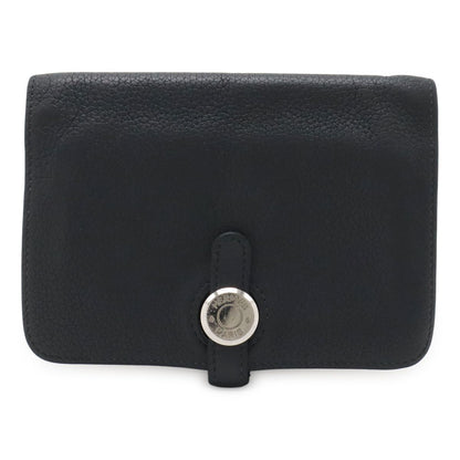 Hermes Dogon Compact Coin Purse Card Case Taurillon Clemence Black Navy Silver