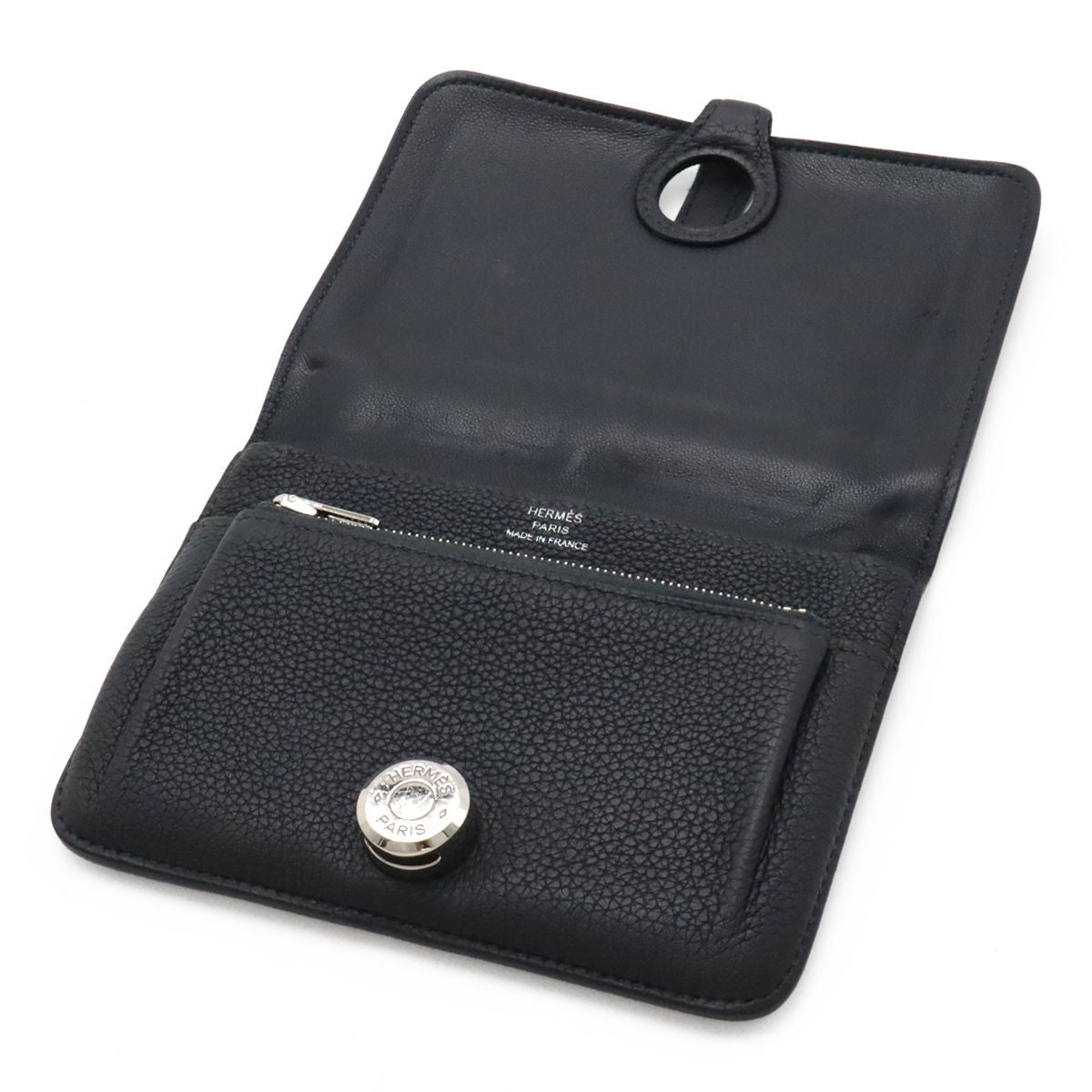 Hermes Dogon Compact Coin Purse Card Case Taurillon Clemence Black Navy Silver — view 5