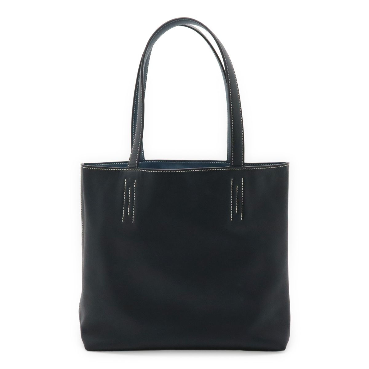 Hermes Double Sens 28 Tote Reversible Veau Sikkim Leather Navy Blue