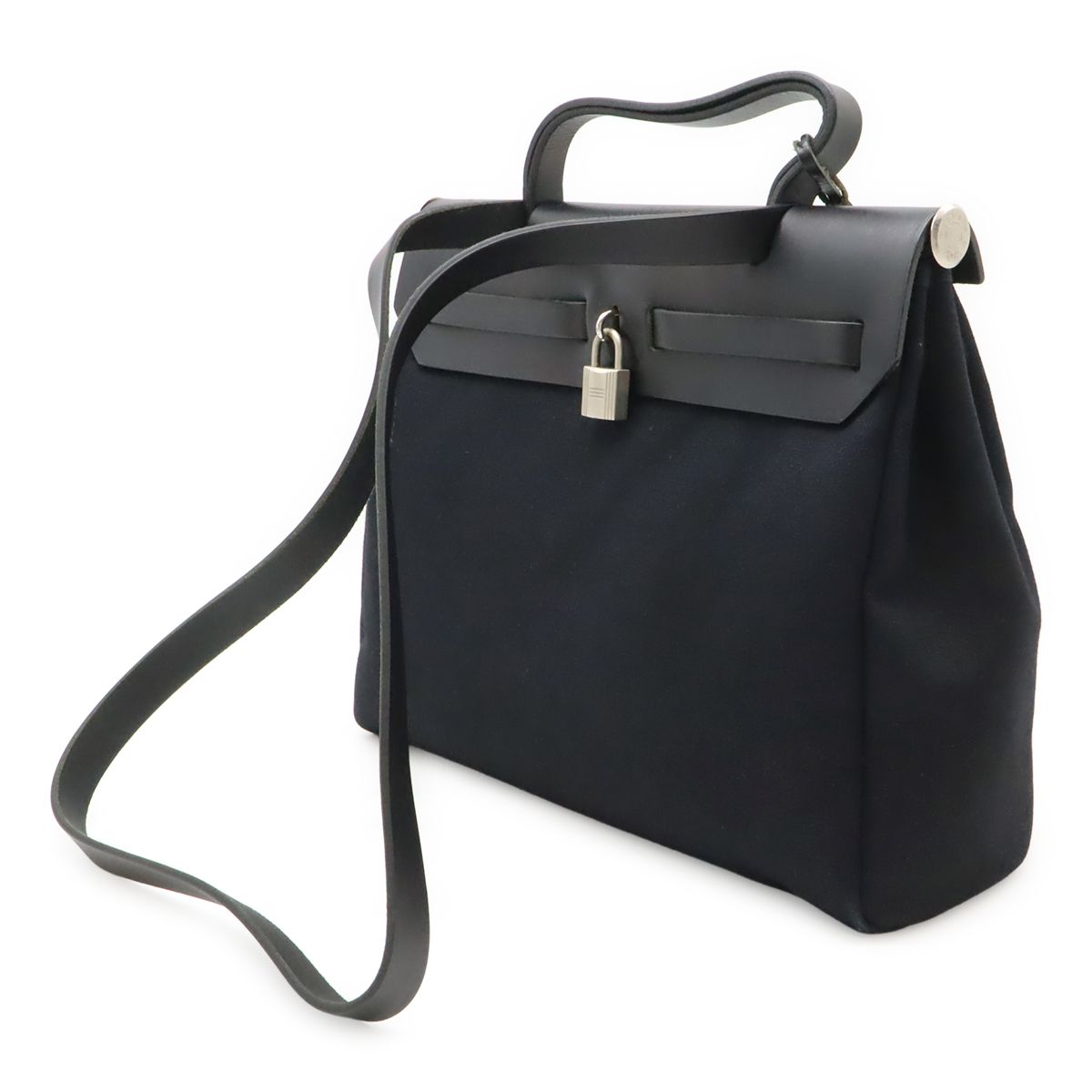 Hermes Herbag PM 2-Way Shoulder Bag Toile Officier GM Black Beige — view 2