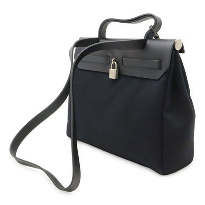 Hermes Herbag PM 2-Way Shoulder Bag Toile Officier GM Black Beige — view 2
