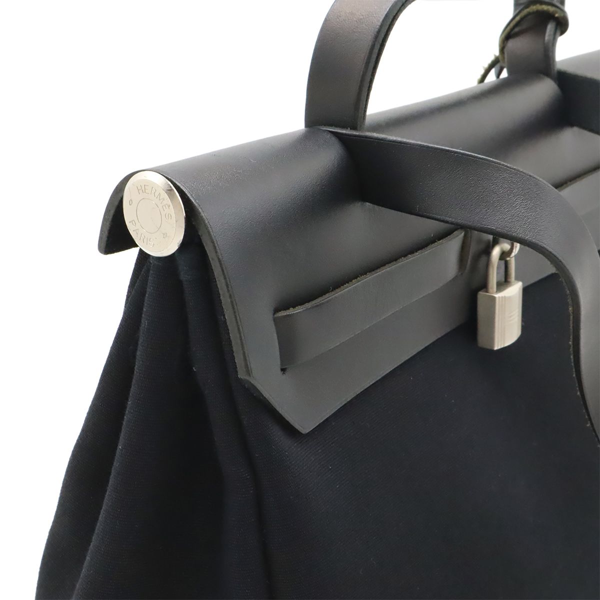 Hermes Herbag PM 2-Way Shoulder Bag Toile Officier GM Black Beige — view 4