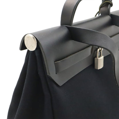 Hermes Herbag PM 2-Way Shoulder Bag Toile Officier GM Black Beige — view 4