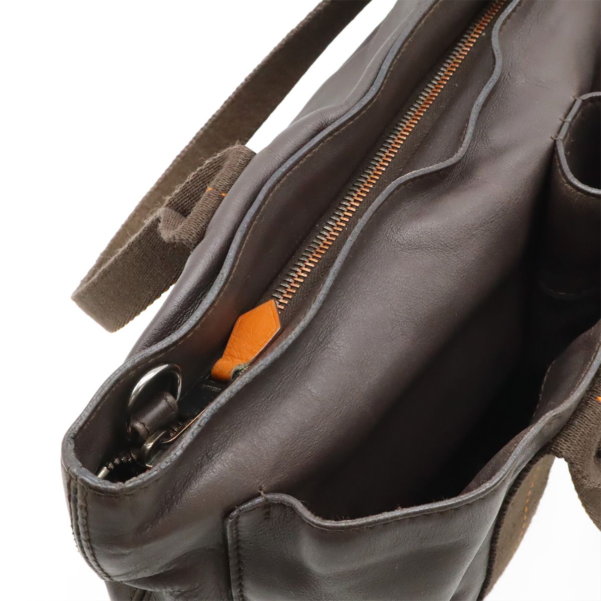 Hermes Caravan Horizontal MM Tote Crossbody Voderma Leather Dark Brown Orange — view 7
