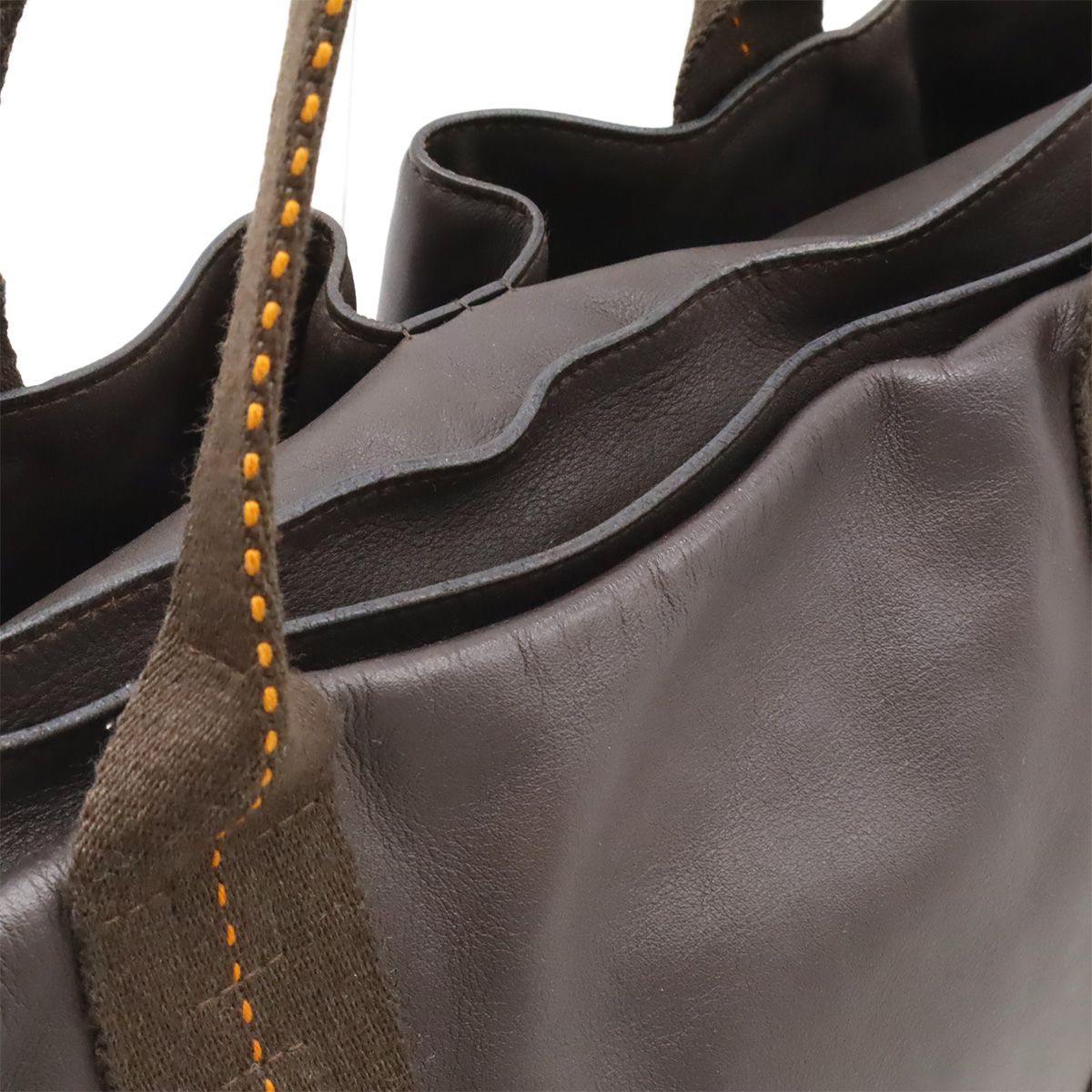 Hermes Caravan Horizontal MM Tote Crossbody Voderma Leather Dark Brown Orange — view 6