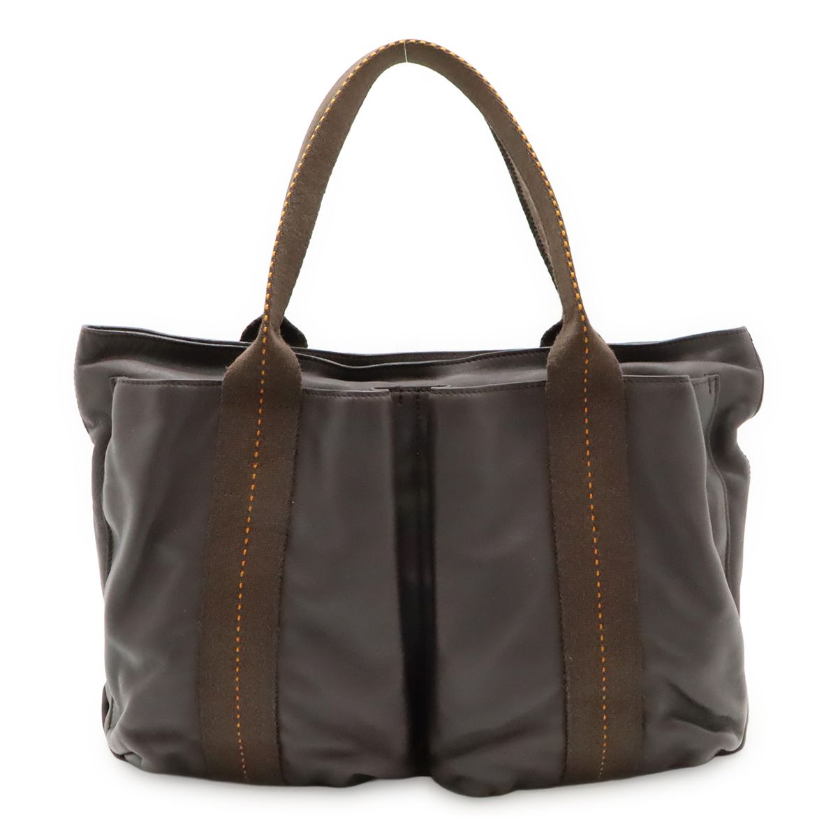 Hermes Caravan Horizontal MM Tote Crossbody Voderma Leather Dark Brown Orange