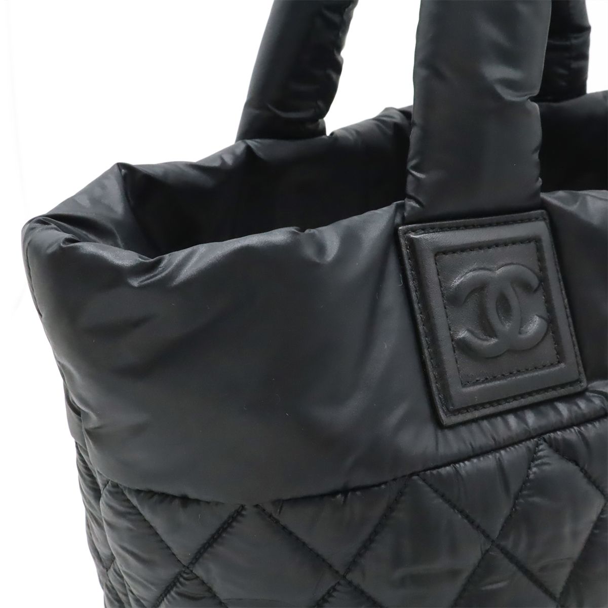 Chanel Coco Cocoon Small Tote Quilted Nylon Leather Black Silver — view 6