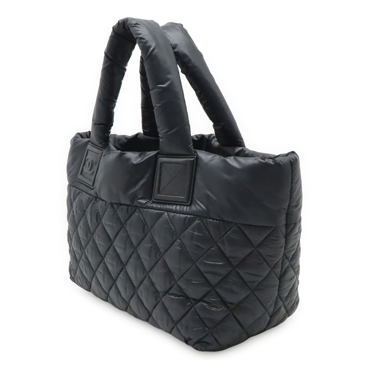 Chanel Coco Cocoon Small Tote Quilted Nylon Leather Black Silver — view 2