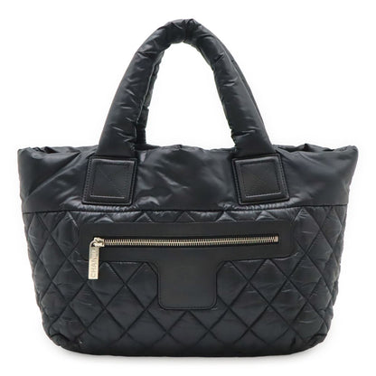 Chanel Coco Cocoon Small Tote Quilted Nylon Leather Black Silver