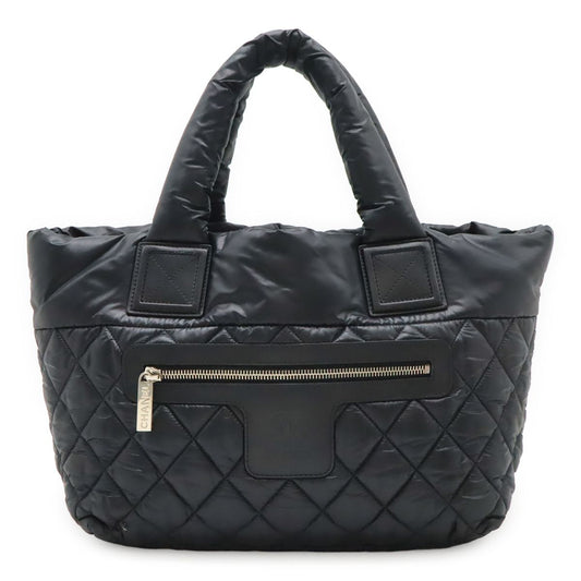 Chanel Coco Cocoon Small Tote Quilted Nylon Leather Black Silver
