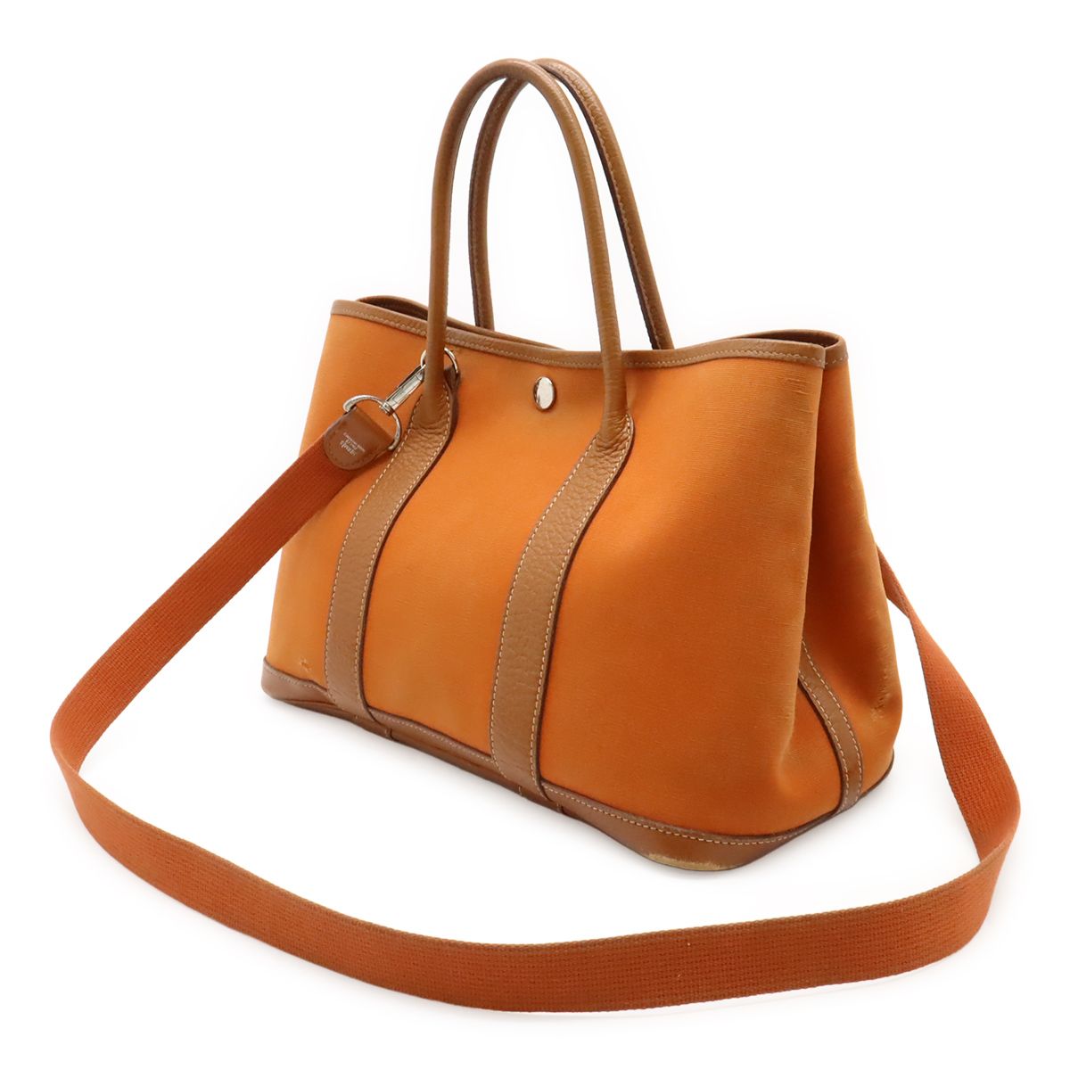 Hermes Garden Party TPM Tote Toile Officier Leather Orange Silver — view 2