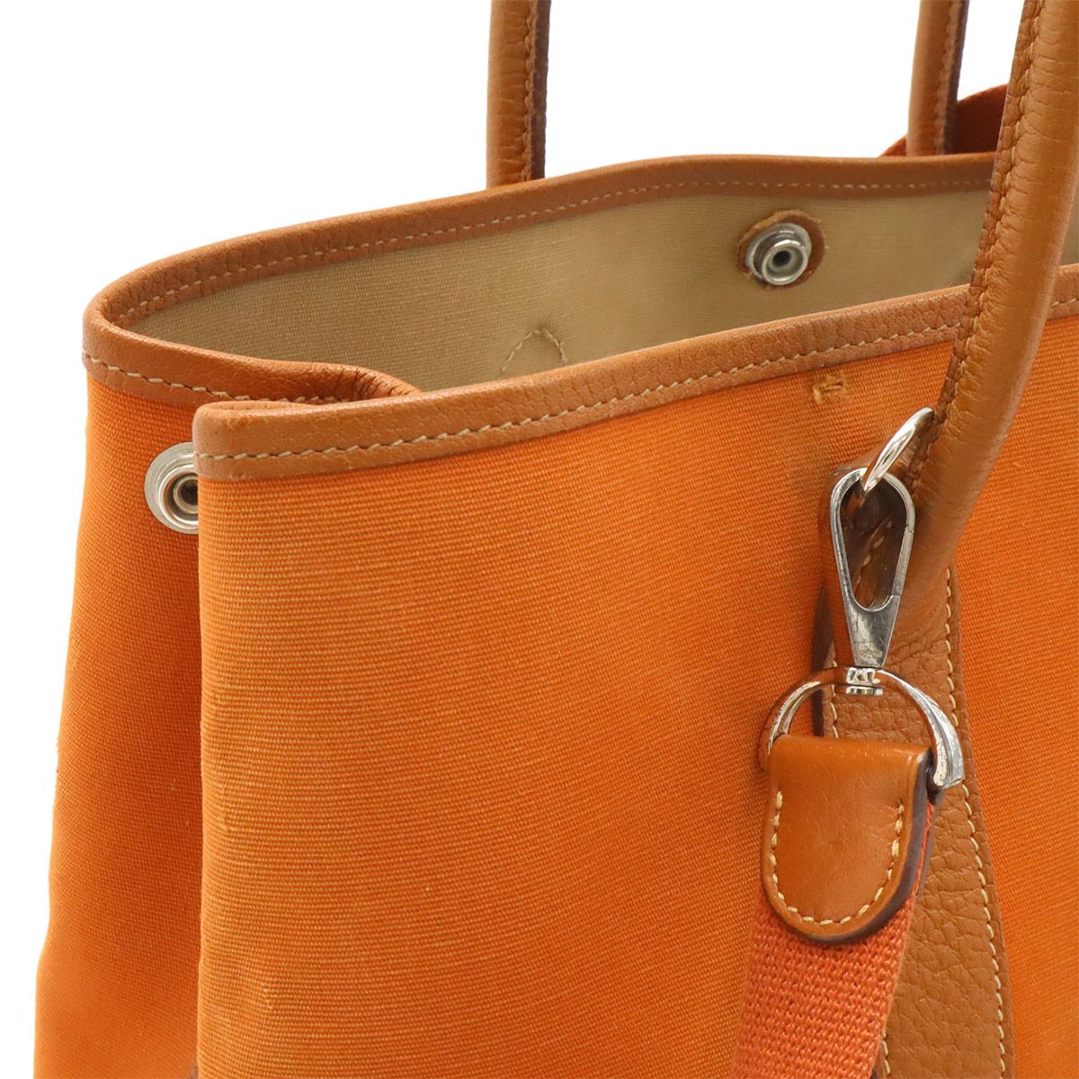 Hermes Garden Party TPM Tote Toile Officier Leather Orange Silver — view 4