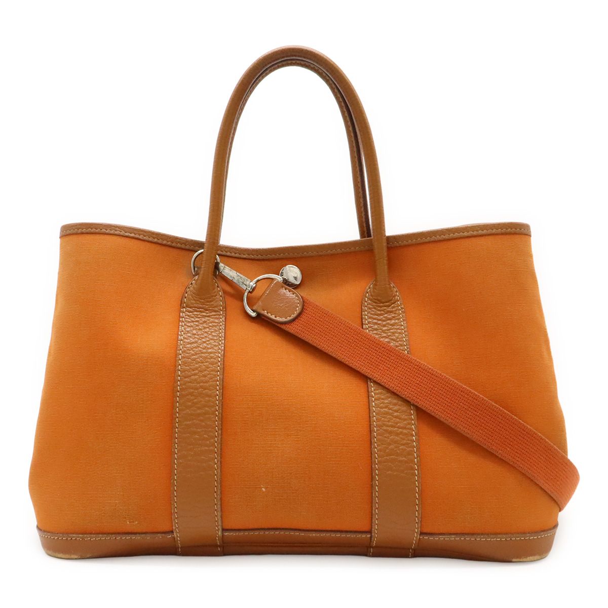 Hermes Garden Party TPM Tote Toile Officier Leather Orange Silver